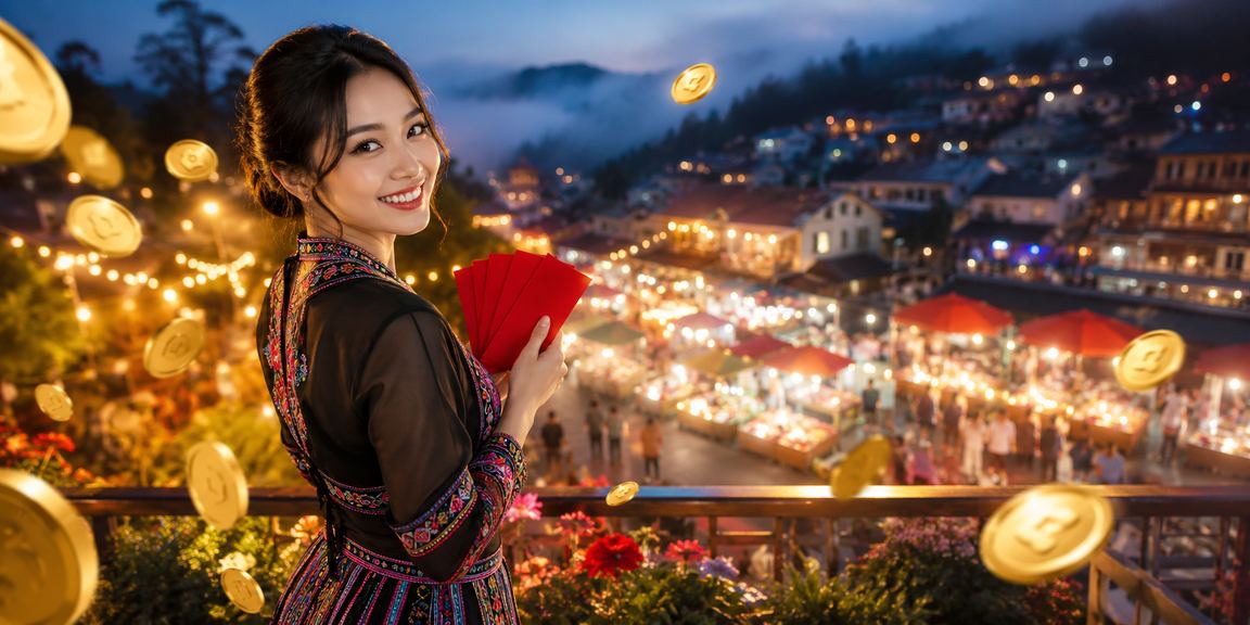 Phong bì đỏ thưởng tết tại chợ đêm Sapa gợi cảm hứng ưu đãi theo mùa